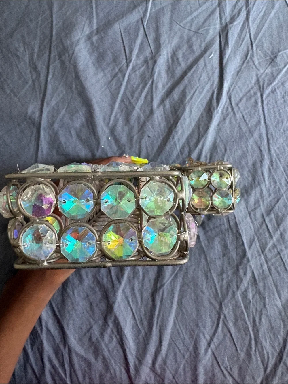 J Shaped Crystal Accent Wall Decor - Iridescent Green